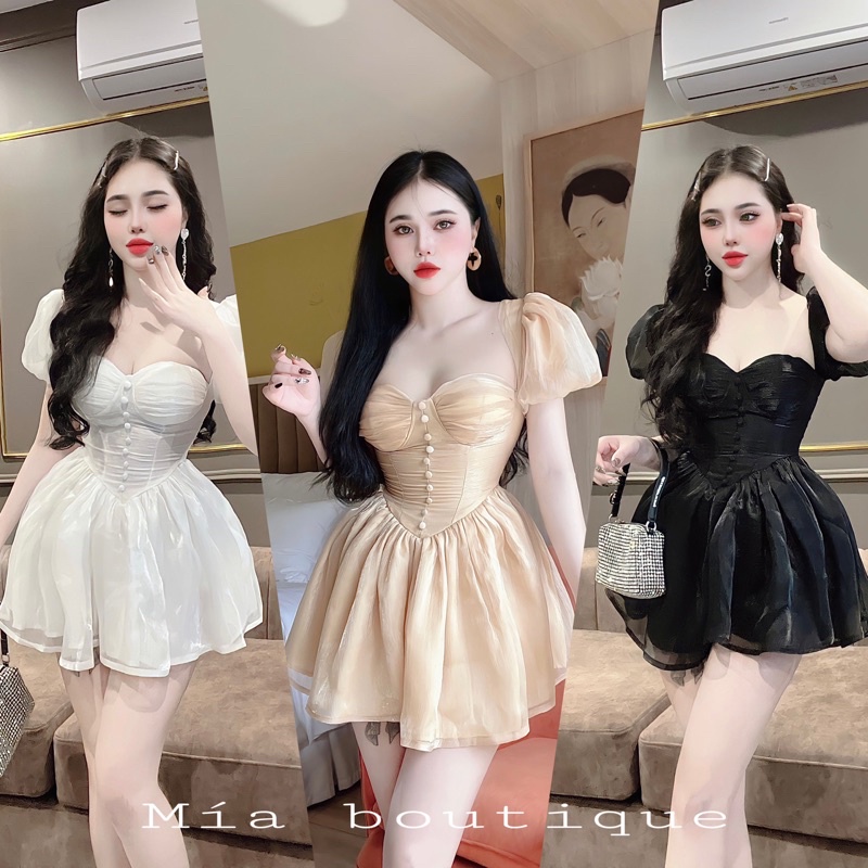 Đầm tơ bọc cúc siêu xinh[kèm ảnh thật]