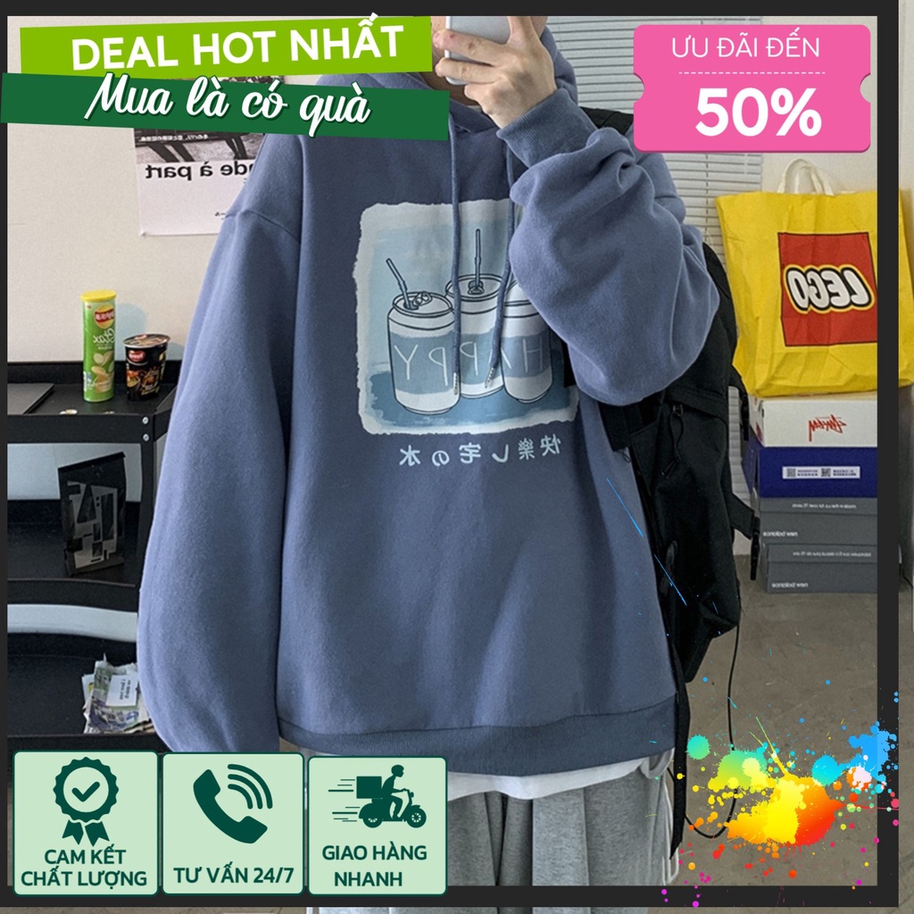 Áo hoodie dáng rộng phong cách Unisex Happy creshopol, Áo sweater nam nữ đẹp