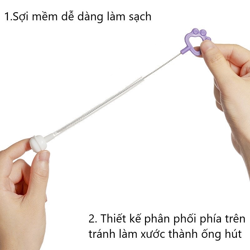 Cọ rửa ống hút bình sữa, dây hơi, núm ti mini có cán cầm hình bò