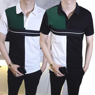 Áo Thun Nam Cổ Bẻ Phối Màu Viền Ngang