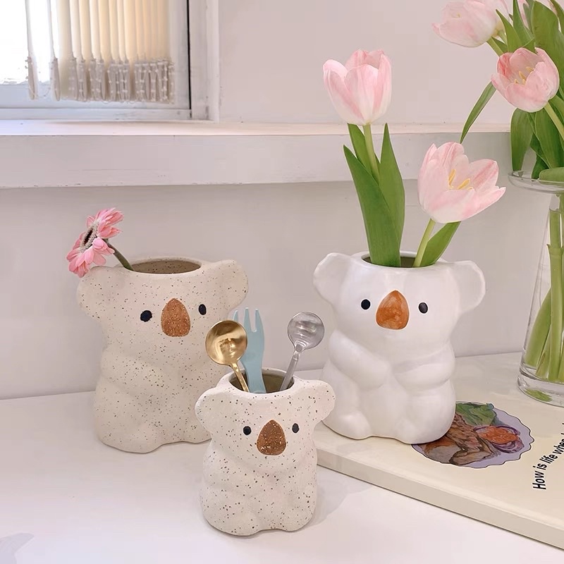 Bình hoa đa năng hình Gấu Koala bằng thạch cao phong cách Hàn Quốc dễ thương
