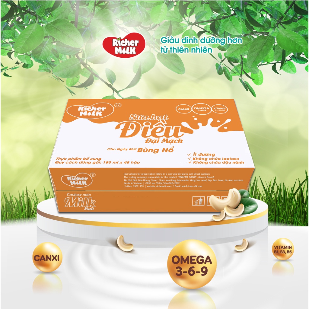 Thùng 48 hộp sữa nhân điều Đại Mạch Richer Milk 180ml (180ml x 48)
