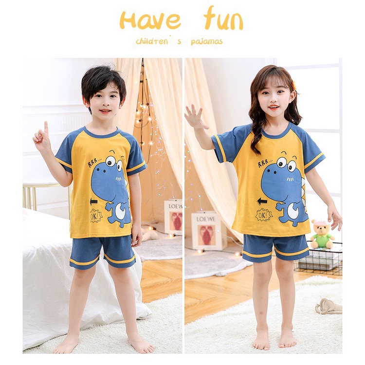 Bộ quần áo trẻ em mùa hè cho cả bé trai và bé gái từ 14-46kg mẫu Khủng Long , chất cotton mềm mát