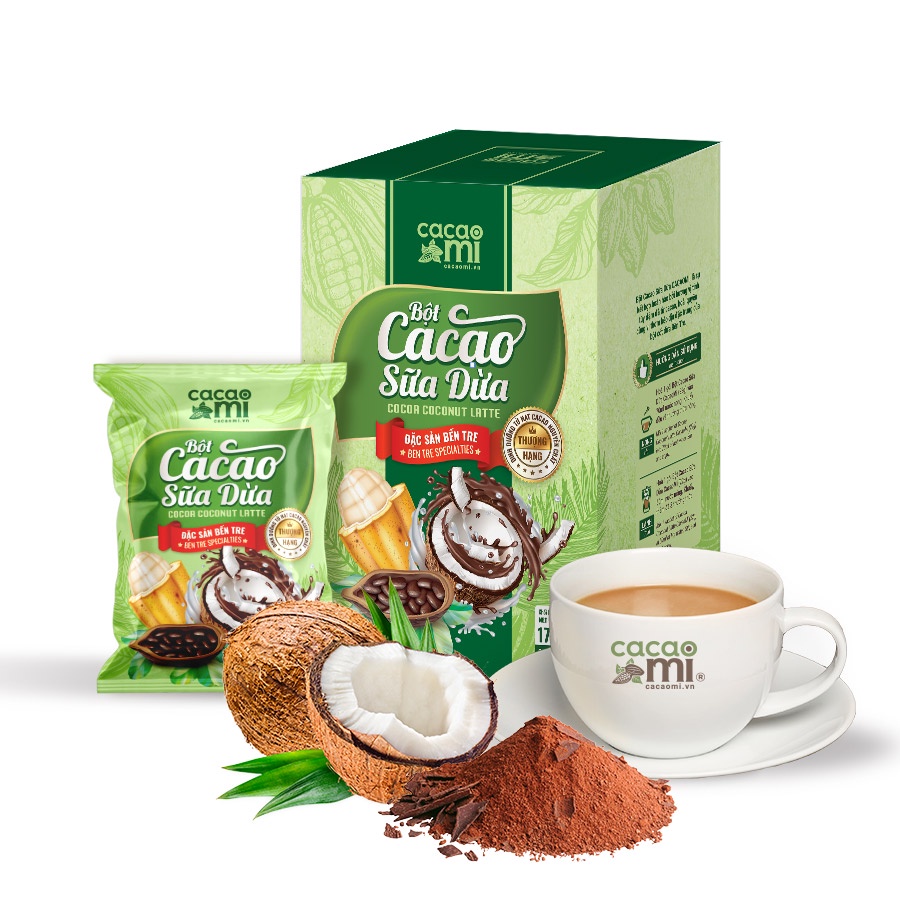 Bột cacao sữa dừa CacaoMi - Chuyên pha chế trà sữa, thức uống socola đậm đà ca cao thơm ngon vị dừa Bến Tre gói tiện lợi