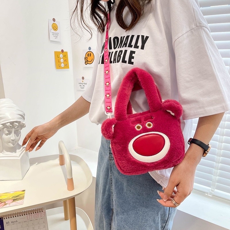 Túi xách túi đeo chéo hình gấu dâu Disney Lotso túi đeo gấu dâu dễ thương