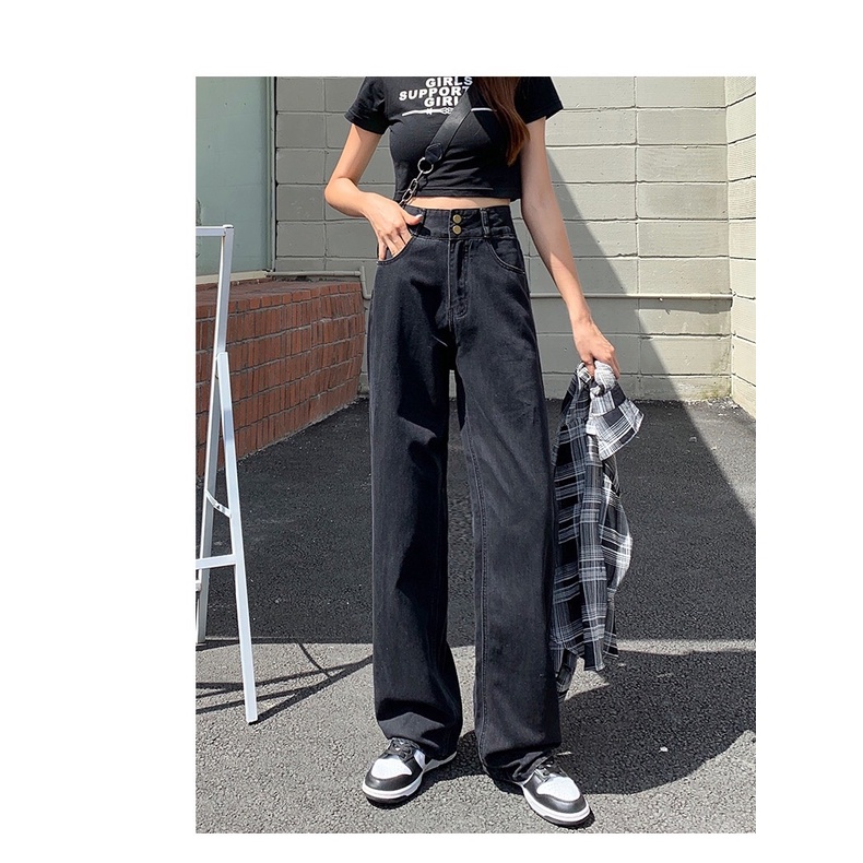 Quần bò nữ xanh đậm nhạt Baggy ống đứng suông rộng lưng cạp cao, Quần Jean Form chất xuông JNO1 hottrend Hàn 2023 | BigBuy360 - bigbuy360.vn