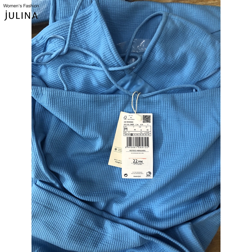 Đầm body hai dây ngắn hở lưng xanh dương MNG jf783
