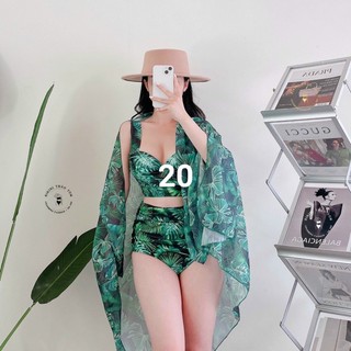 bikini 3 món đi biển gồm khăn voan cột