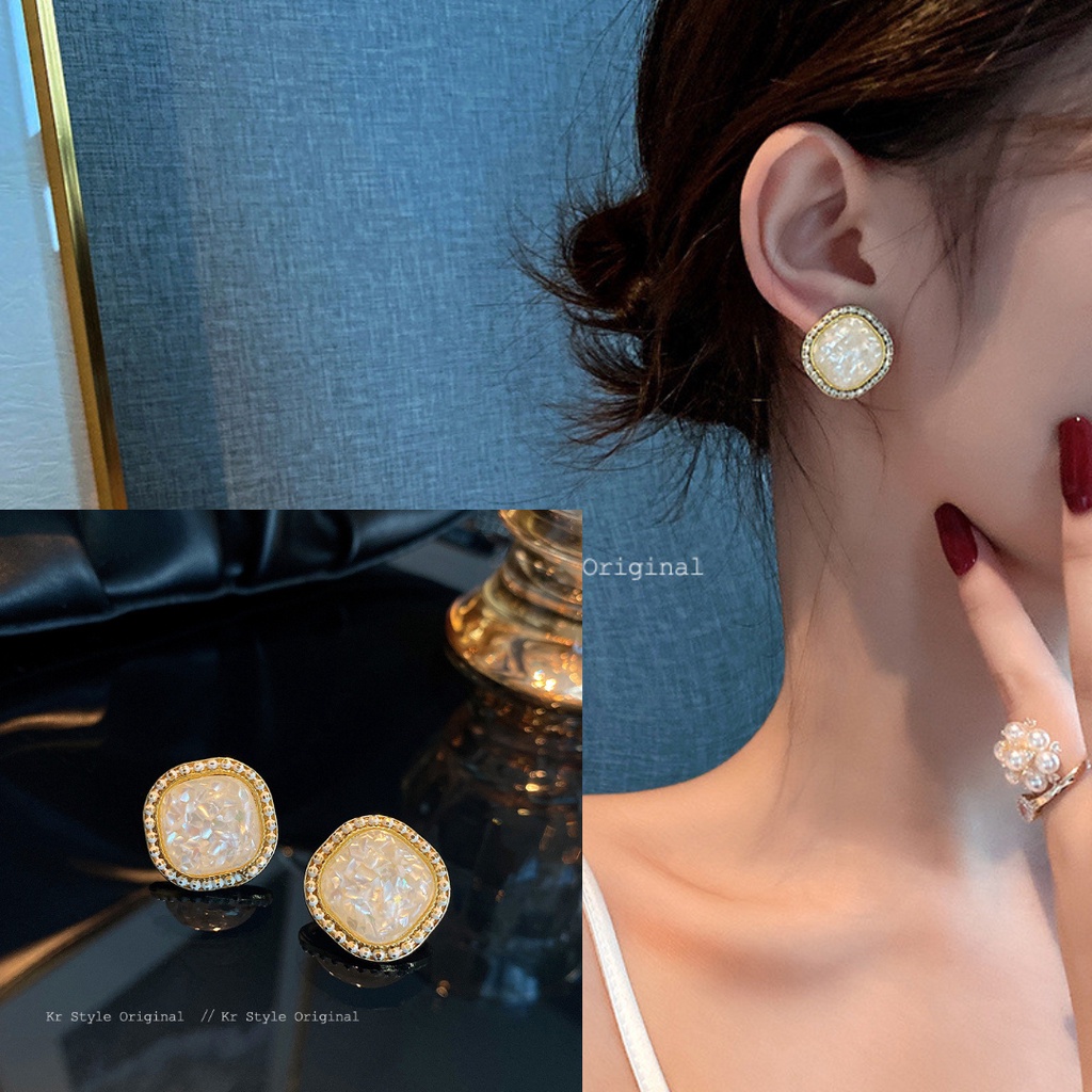 bông tai nữ chuôi bạc S925 cao cấp đính đá phong cách Vintage