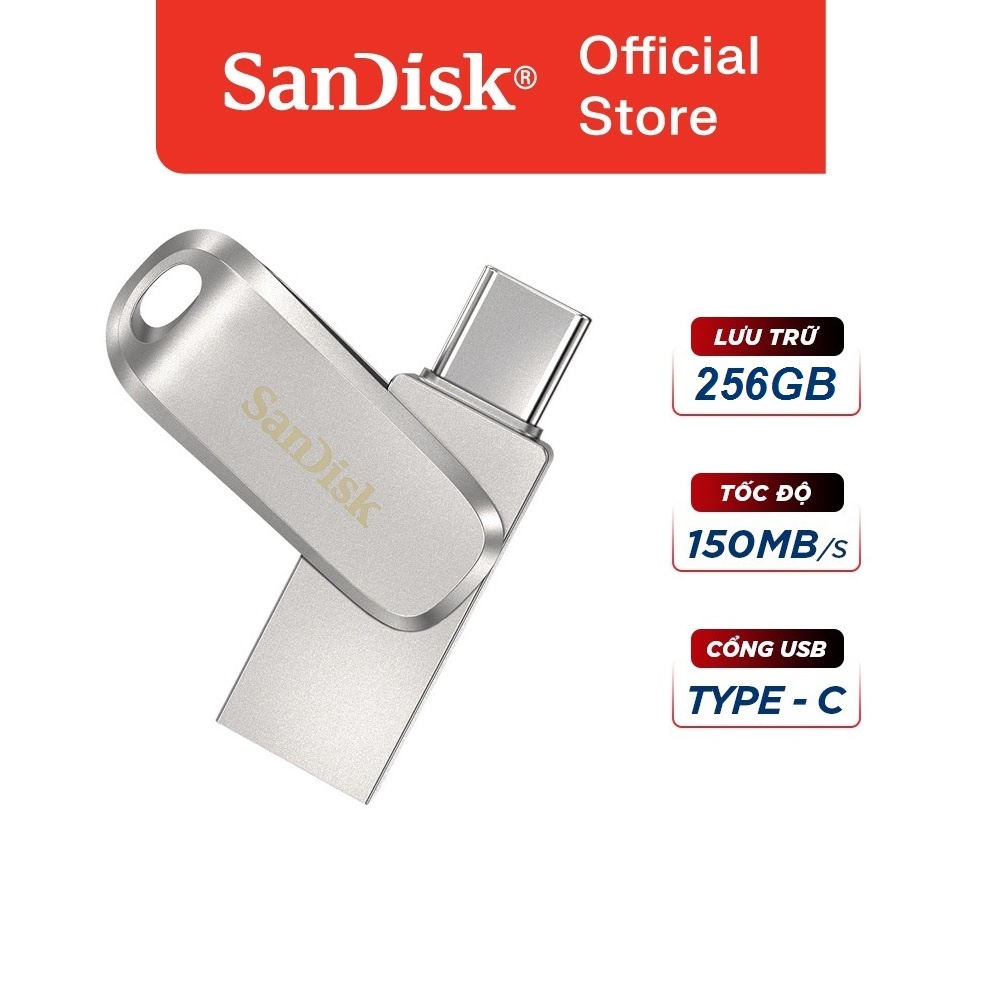 USB 3.1 OTG SanDisk 256GB Ultra Dual Drive Luxe Type-C DDC4 upto 150MB/s vỏ kim loại