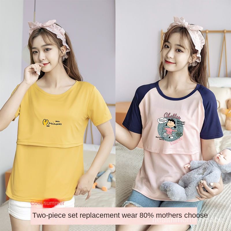 Trang Phục Cho Con Bú Đi Chơi Tay Ngắn TÁo Sơ Mi Mỏng Áo Sơ Mi Quần Áo Cho Con Bú Sau Sinh