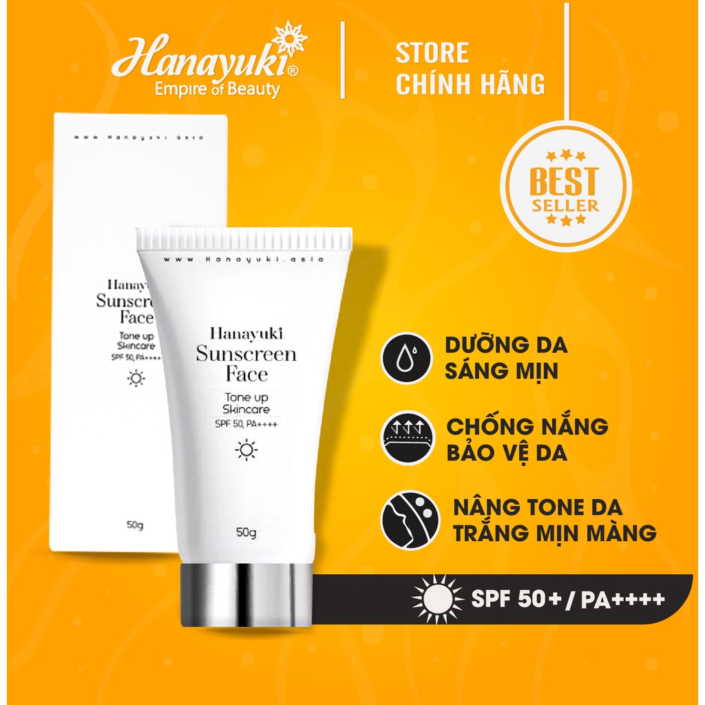 Sỉ- Kem chống nắng nâng tone trắng da dưỡng ẩm cho mặt Hanayuki Sun Screen Face 50 gr SPF 50 PA ++++ chính hãng 100% - H