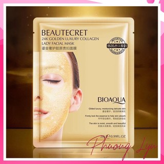 Mặt Nạ Thủy Tinh , Mặt Nạ Vàng 24k Bioaqua collagen cấp nước giúp da căng bóng