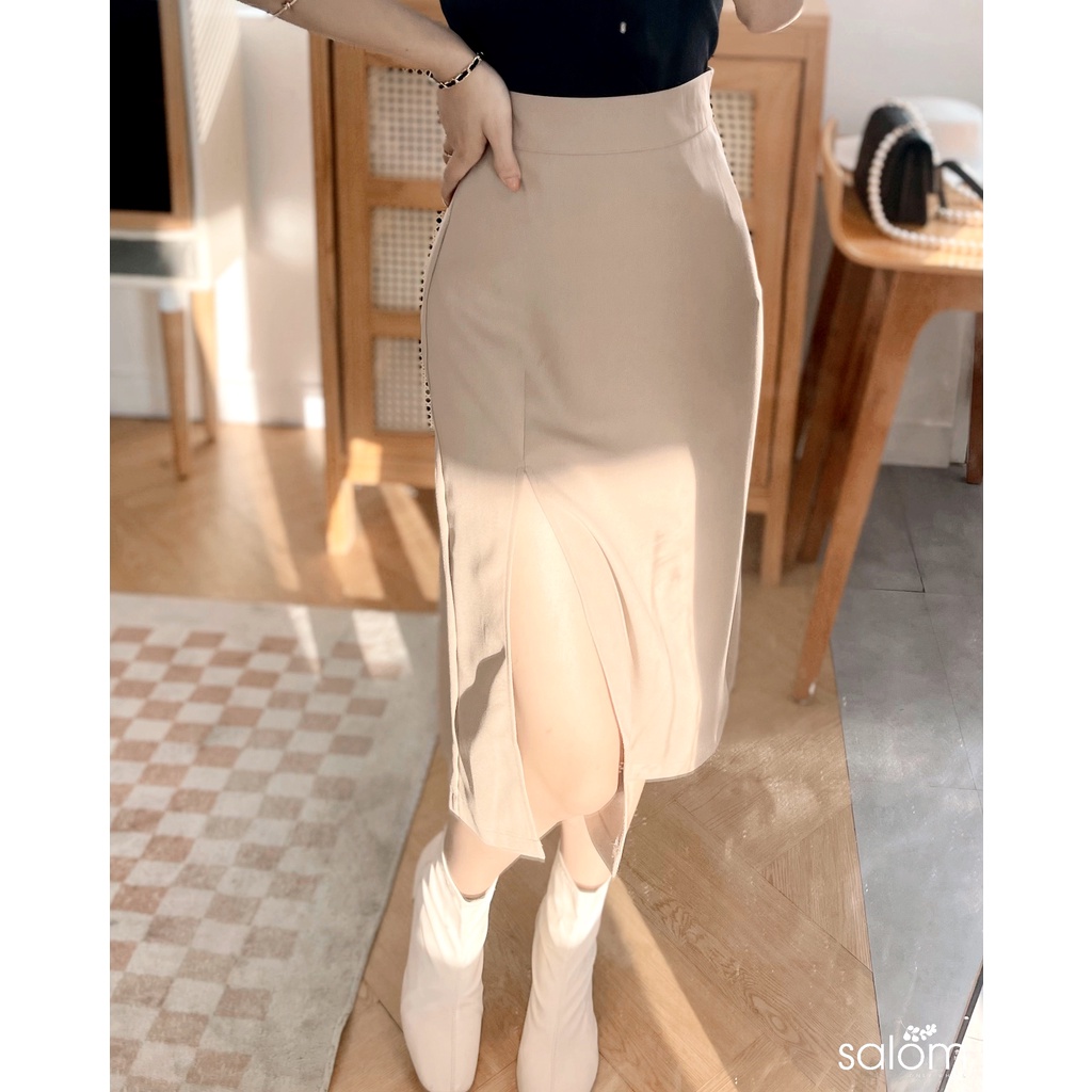 Chân váy khoá kéo xẻ tà trendy SALOM Shp018