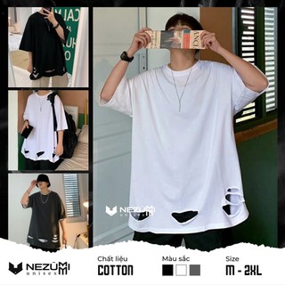 (Sẵn đen, trắng) Áo thun tay lỡ rách gấu tạo layer hip hop - Áo phông unisex nam nữ