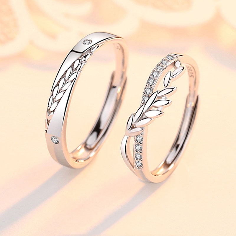 Nhẫn đôi, nhẫn cặp Bằng Bạc Họa Tiết Bông Lúa Mạch đính đá sang trọng làm quà tặng người yêu,đeo hàng ngày