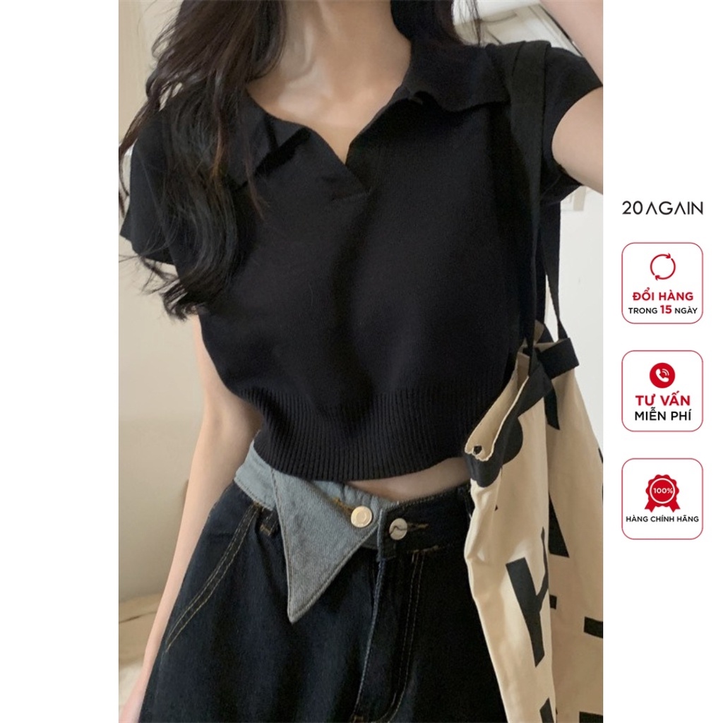 Áo len montoghi 20Again, thiết kế croptop cổ bẻ cá tính, độc đáo ALW2038 | BigBuy360 - bigbuy360.vn