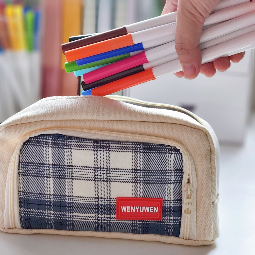 Túi Đựng Bút Bằng Vải Canvas 2 Ngăn Tiện Lợi Giá Học Sinh