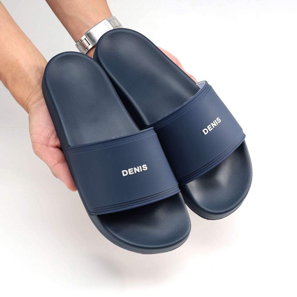 Dép quai ngang Denis Unisex Slipper DT01 đế PU quai PVC màu xanh navy Ngoài trời