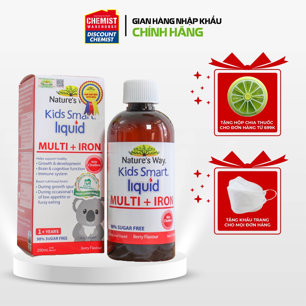 Siro Nature's Way Kids Smart Multi Iron Liquid của Úc lọ 200ml bổ sung sắt và các vi chất cần thiết cho trẻ nhỏ