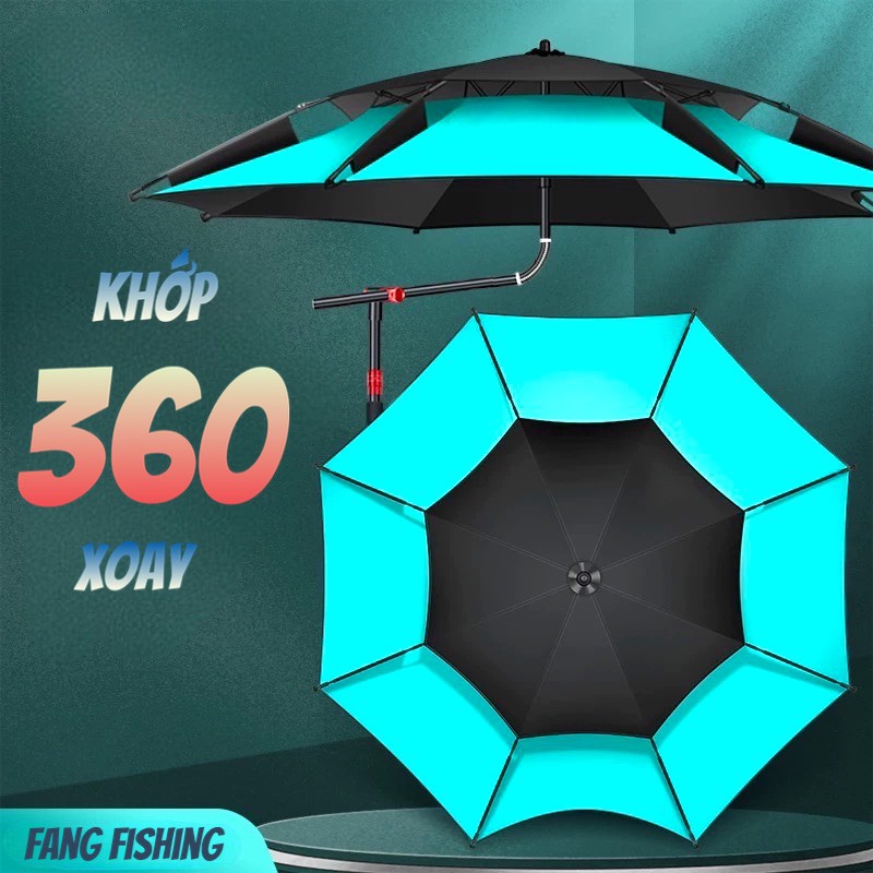 Ô Câu Cá, Ô Dù Câu Cá 2 Tầng, Chân Hợp Kim Xoay 360, Che Nắng Cao Cấp Phủ 5 Lớp.