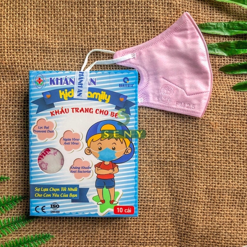 Hộp 10 cái khẩu trang 3d trẻ em Khánh An từ 1 đến 4 tuổi, nhiều màu hoạ tiết, không xù lông , hàng chính hãng