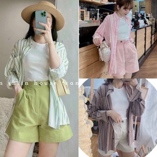 Set áo croptop áo sơ mi kèm short