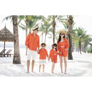 Set gia đình đi biển màu cam