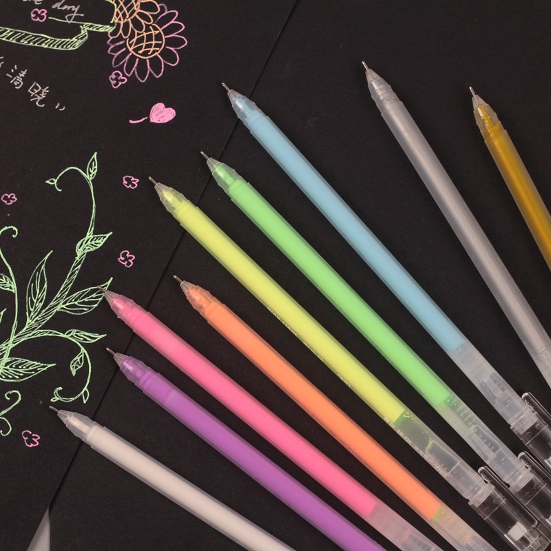 Bút gel nhiều màu có nhũ morandi Béo shop ngòi kim 0.7mm viết bi vẽ trang trí giấy đen và sổ tay cực đẹp B39
