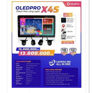 Màn hình android ô tô OLED Pro X4S kính xanh bluray liền cam 360 ram 4 tang vietmap s2