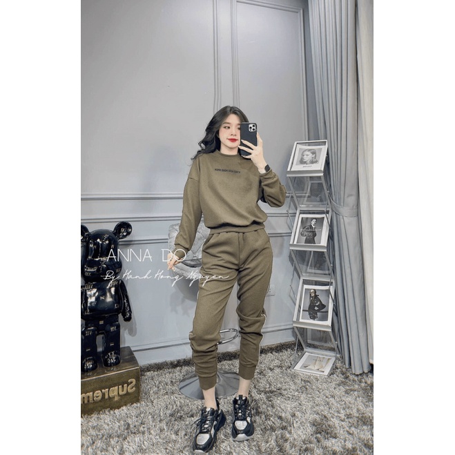 SIÊU SALE SÉT THUN NỈ THIẾT KẾ CỔ ÁO TRÒN , TAY DÀI , LO GO CHỮ PHỐI QUẦN ÔM NĂNG ĐỘNG CN (HÀNG MỚI)