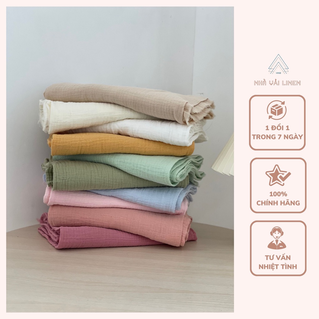 Vải Xô Muslin Nhà Vải Linen Màu Trơn Mặc Nhẹ Thoải Mái Chất Dày Dặn Phù Hợp Cho Cả Nam Và Nữ