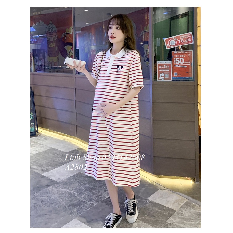 Váy Phông Kẻ Mickey Có Cổ Lịch Sự A2802