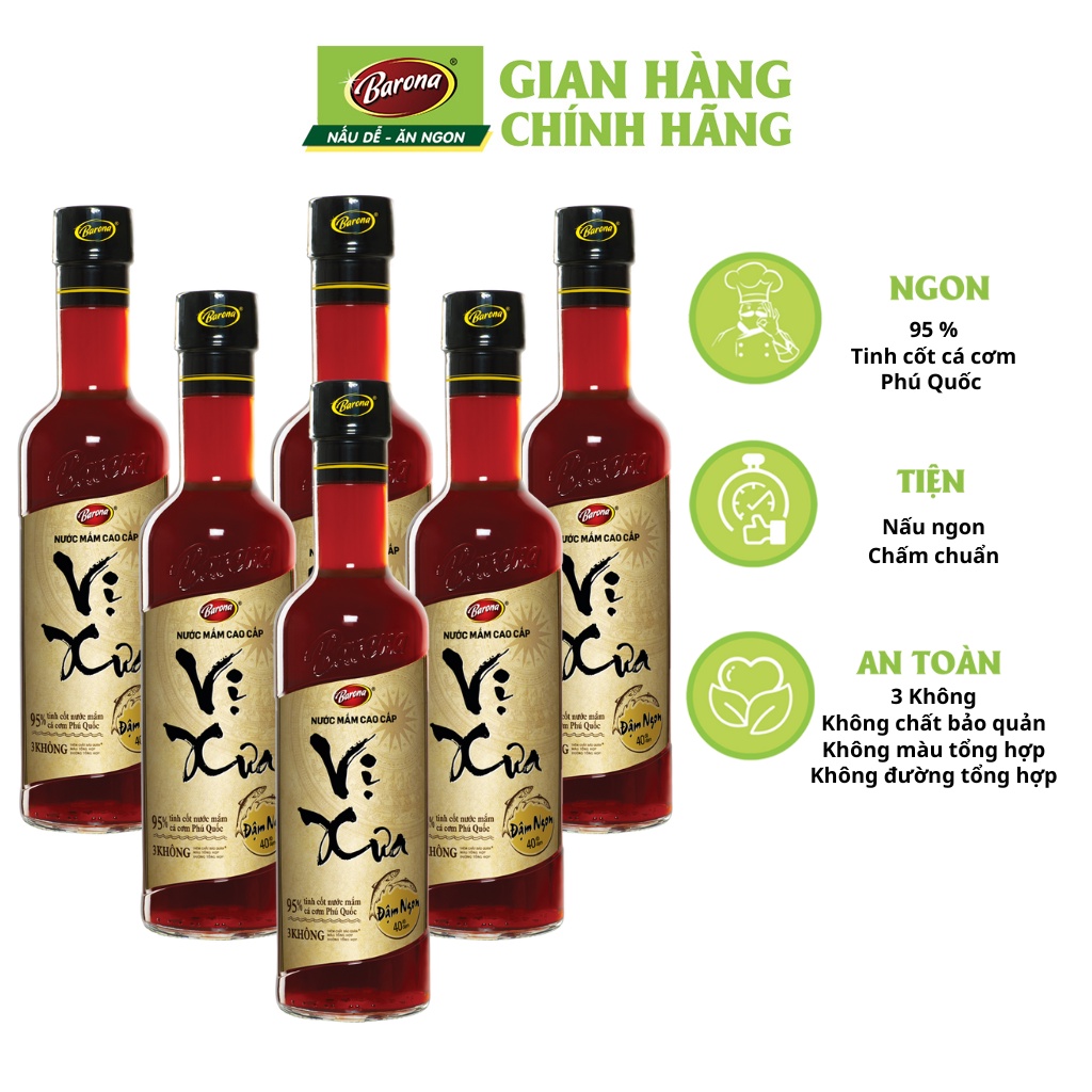 Nước Mắm Phú Quốc Cao Cấp Vị Xưa Barona 40 độ đạm 1 Thùng (6 chai x 500ml)