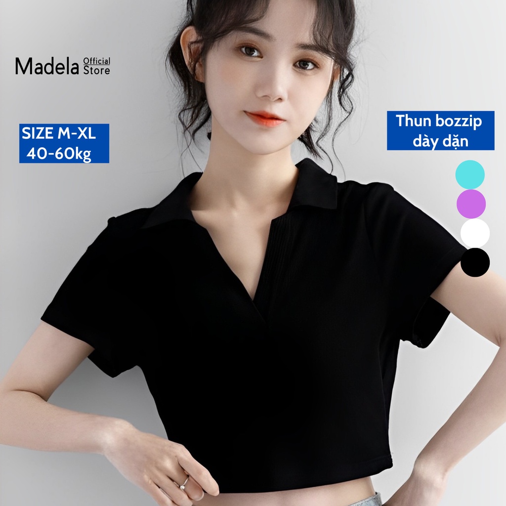 Áo Croptop Polo Nữ Madela Chất Cotton Co Giãn 4 Chiều, Croptop Ngắn Tay Cổ Trụ Form Rộng Đủ Size