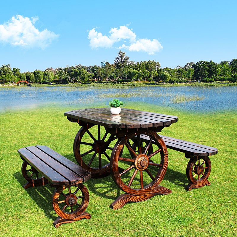 Bộ bàn ghế ban công bằng gỗ tự nhiên bày trí sân vườn ngoài trời, bộ bàn ghế cafe ngoài trời