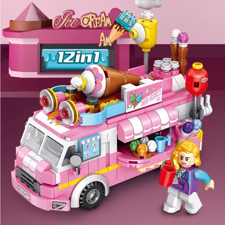 Đồ chơi lắp ráp Friends Xe bán kem cho bé gái 623 PCS. Đồ chơi KIỂU LEG.O tiệm bán kem hồng xinh xắn