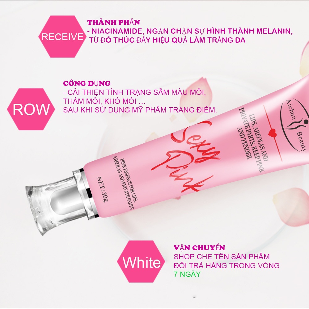 Kem hồng môi,nam nữ,nhũ hoa,vùng kín,Sexy,chống thấm nước mồ hôi,ngừa khô môi,dưỡng môi. 30g