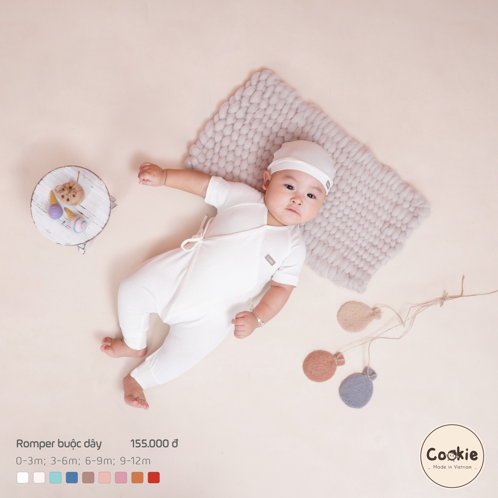 [COOKIE] Bộ Romper buộc dây cho bé sơ sinh size 0-3m, 3-6m, 6-9m, 9-12m