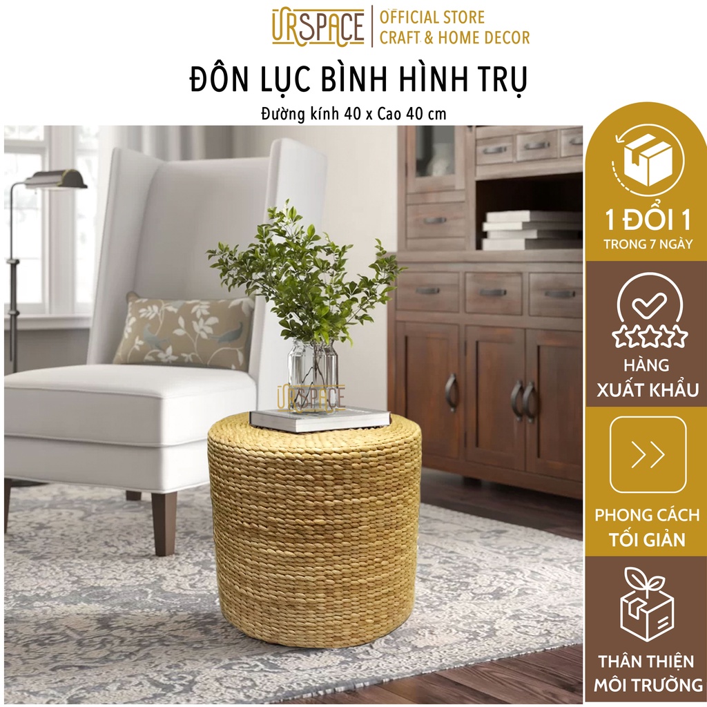 Ghế đôn cói sofa URSPACE dùng để ngồi, làm bàn sofa hình trụ tròn D40xH40