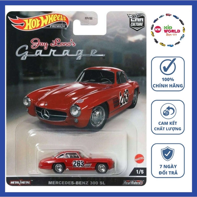 Xe mô hình Hot Wheels Premium Jay Leno's Garage Series Mercedes-Benz 300 SL HCK07, bánh cao su.