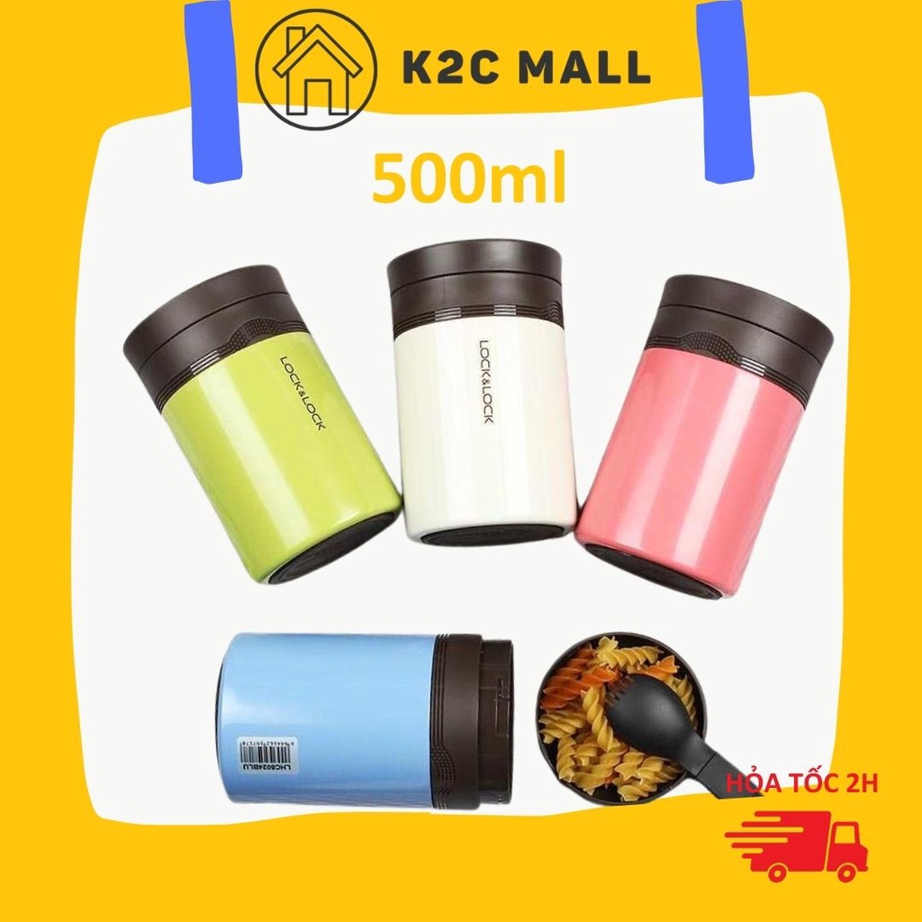 Hộp Đựng Thức Ăn Giữ Nhiệt 500ml Ủ Cháo Kèm Thìa Gập Column Food Jar Lock&Lock LHC8024 K2CMall