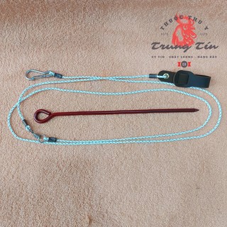 Dây cột gà siêu chất lượng (KÈM CỌC) bao gà giật - TRE + NÒI đều sài được - dài 1 mét 8 . da bò . móc khớp chống xoắn in