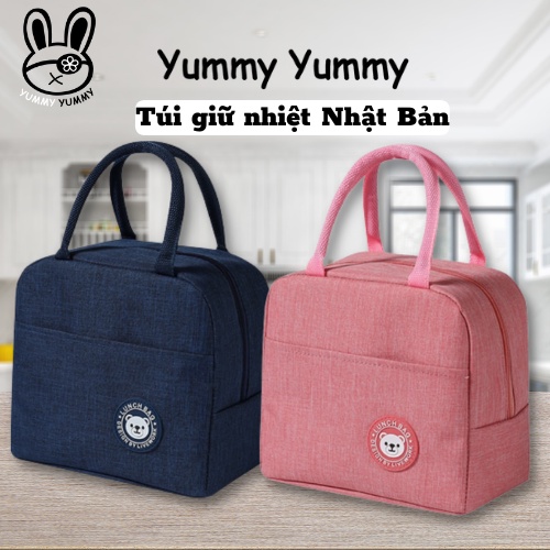 Túi Đựng Cơm Túi Giữ Nhiệt Yummy yummy Kiểu Trơn Phong Cách Bento Nhật Bản Có Quai Xách Tiện Dụng KÍch Thước 23x21x13cm