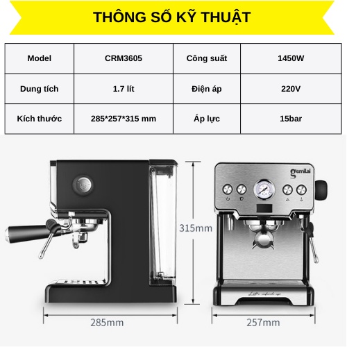 Máy pha cafe Gemilai CRM3605 - Máy pha cà phê Espresso