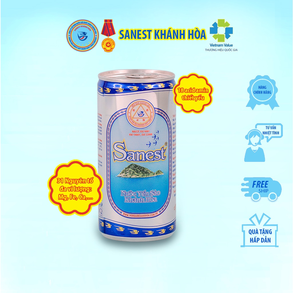 Nước Yến Sào Sanest Không Đường -Thùng 30 lonx 190ml