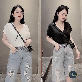 Áo phông thụng cổ tim trơn chất cotton dẻo mềm mát