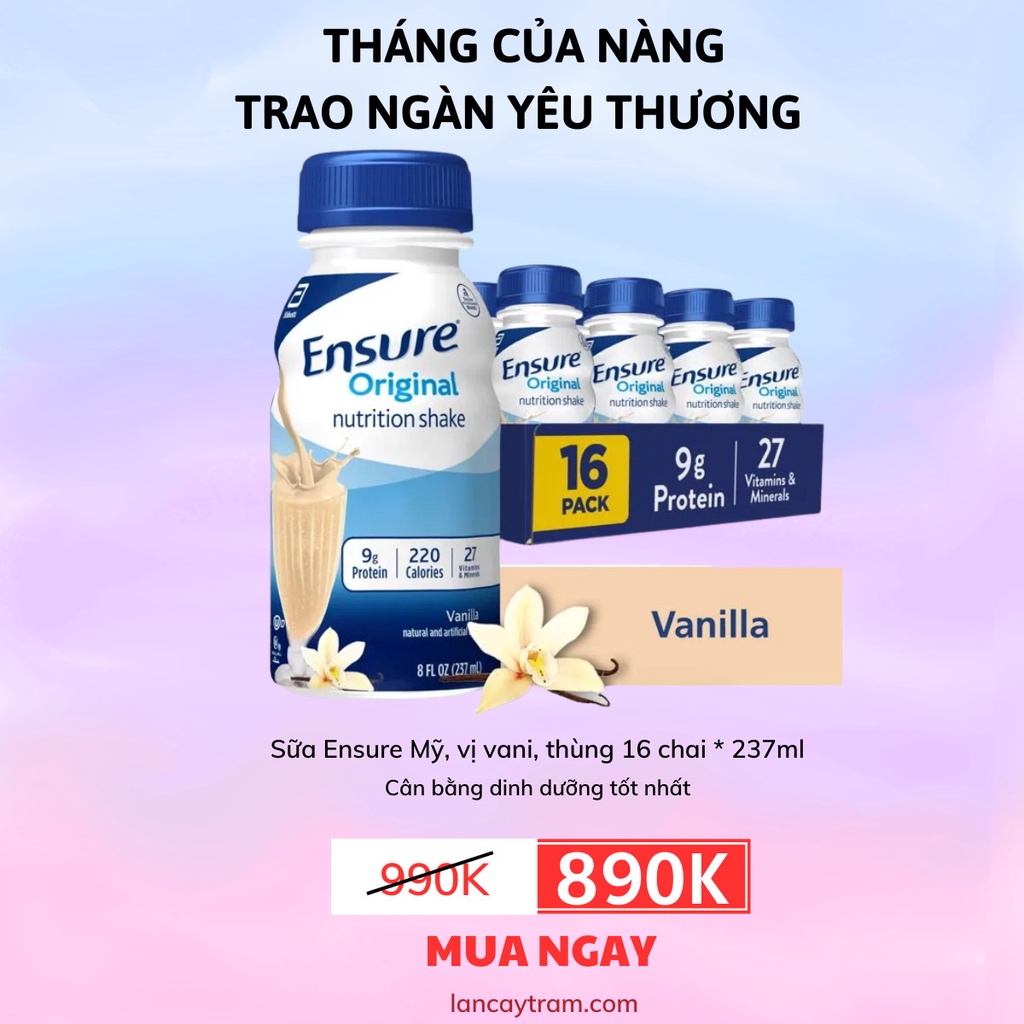 Sữa Ensure Nước Ensure Original Nutrition Shake, Vị Vanilla, 237ml * Thùng 16 Chai