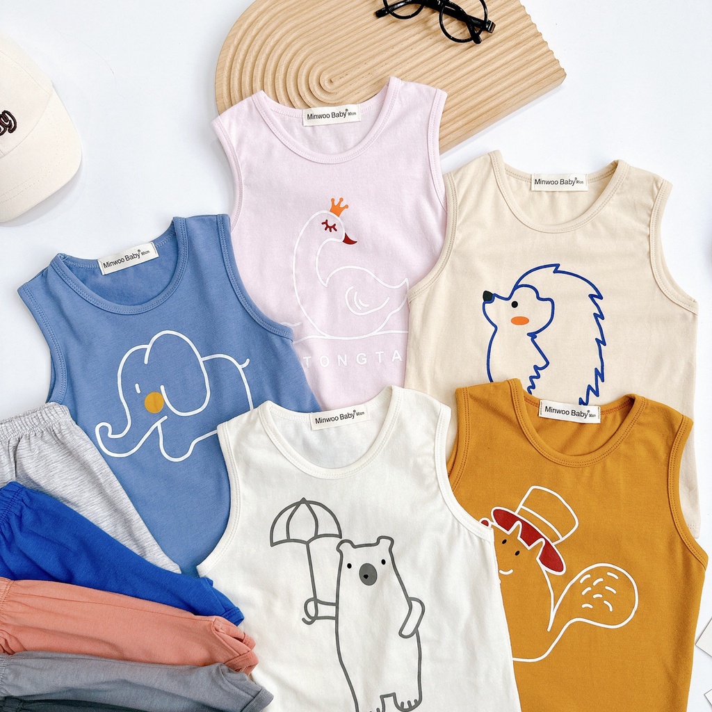 Bộ quần áo trẻ em ba lỗ thun cotton cho bé trai bé gái 6 - 19kg ATKID Việt Nam mềm mại thoáng mát