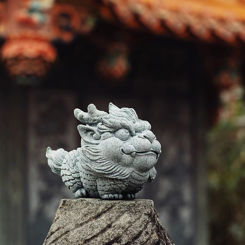 Tượng KỲ LÂN ĐẠI CÁT Đá Sa Thạch trang trí bàn trà, bàn làm việc, quà tặng ý nghĩa